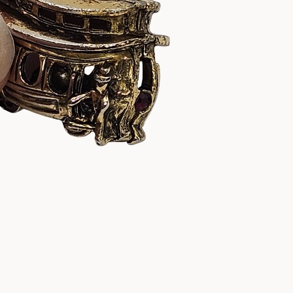 VTG Necklace Brass Tone Trolley Train Box Car Whimsigoth Steampunk Fashion - Picture 7 of 16